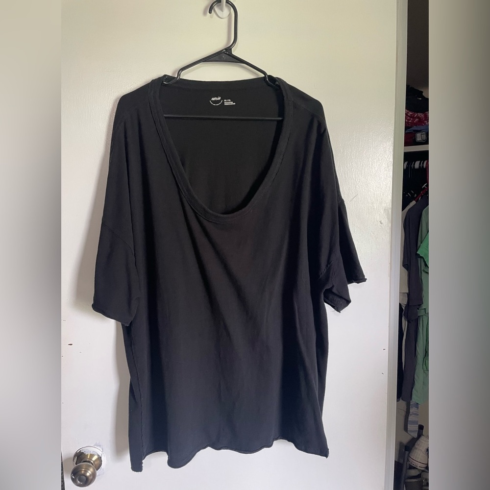 Aerie Black Short Sleeve Tee Classic Crew Neck